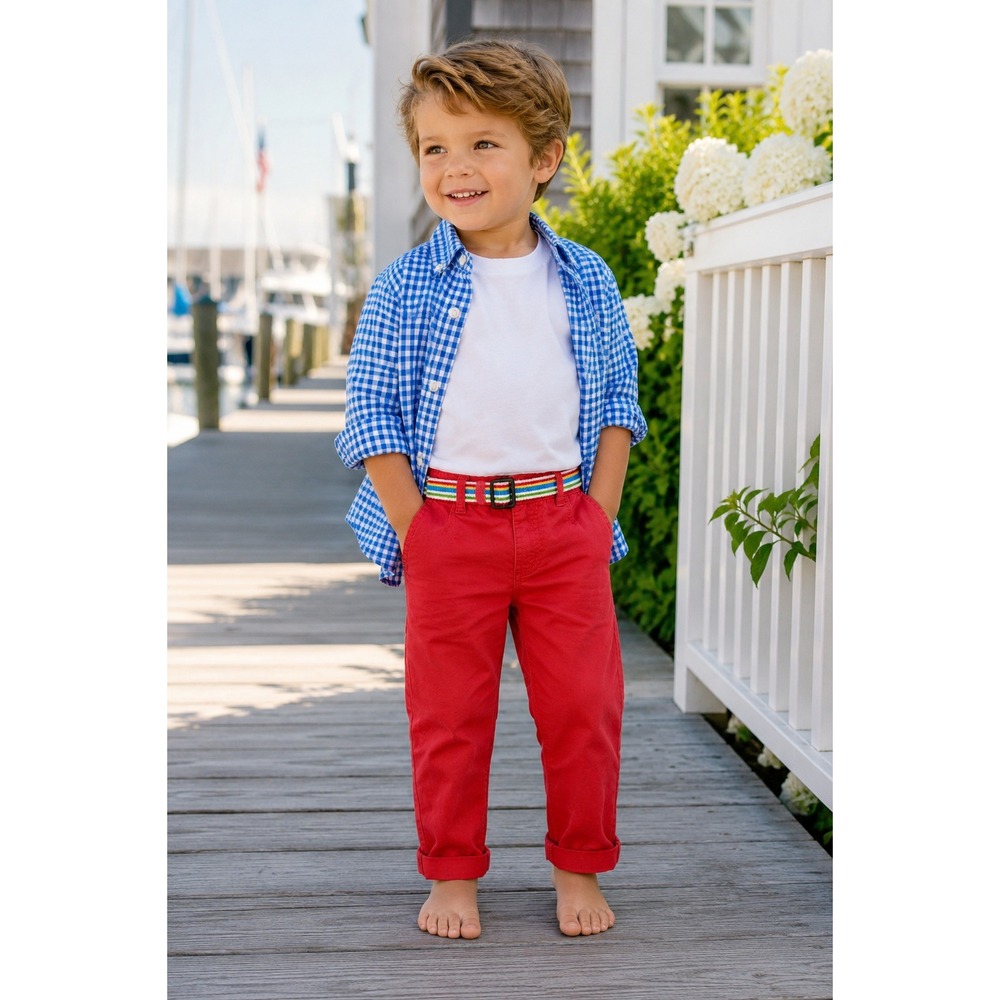 Genuine Kids from OshKosh Boys Red Chino Pants Rainbow Belt Adjustable Waist 3T